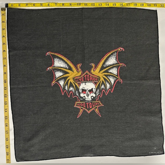Rare Vintage 1984 Harley-Davidson Bat Wing Skull Bandana / Wall Art